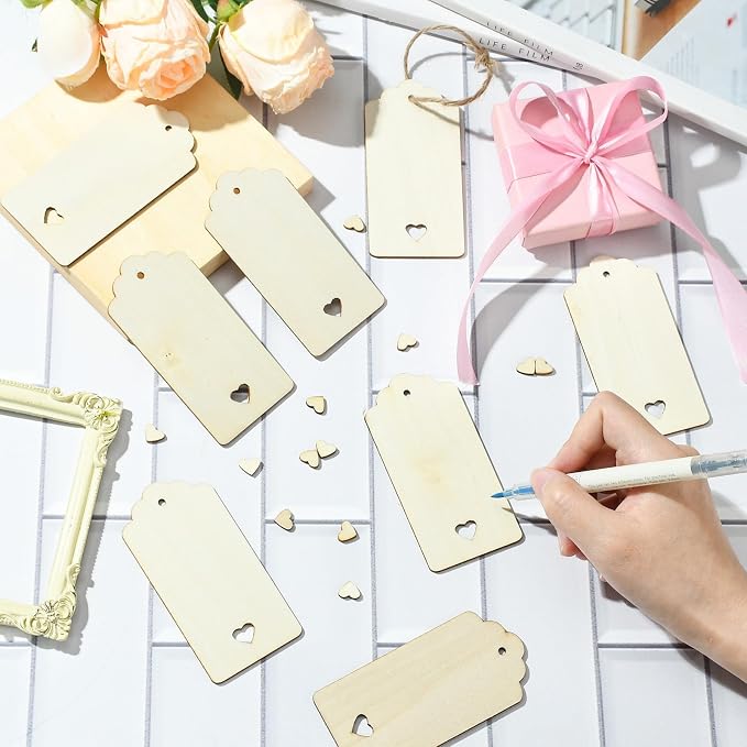 48 pcs Rectangle Theme Unfinished Wood Cutout Bookmarks Coffee Blank Heart Wood