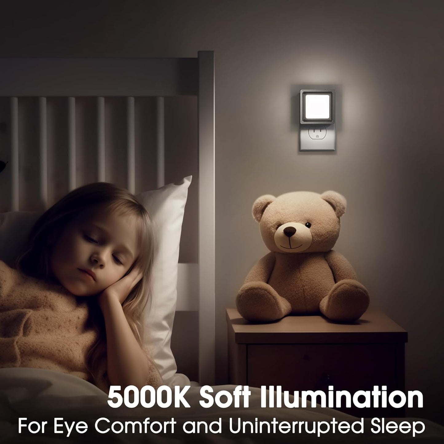Briignite Night Light, Night Lights Plug into Wall 2Pack, Dusk to Dawn Sensor Nightlight, Night Light for Kids, Dimmable Night Lights Daylight White 5000K, 1W, Bedroom, Bathroom Stair