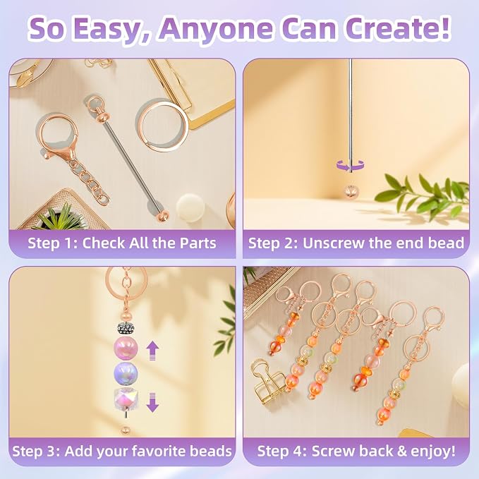 28 Pcs Beadable Keychain Bars