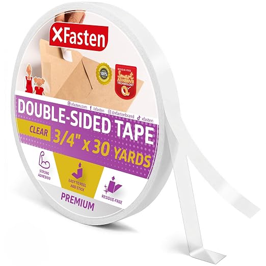 XFasten Clear Double Sided Sticky Tape, 3/4-Inch x 30-Yards, Single Roll Ideal