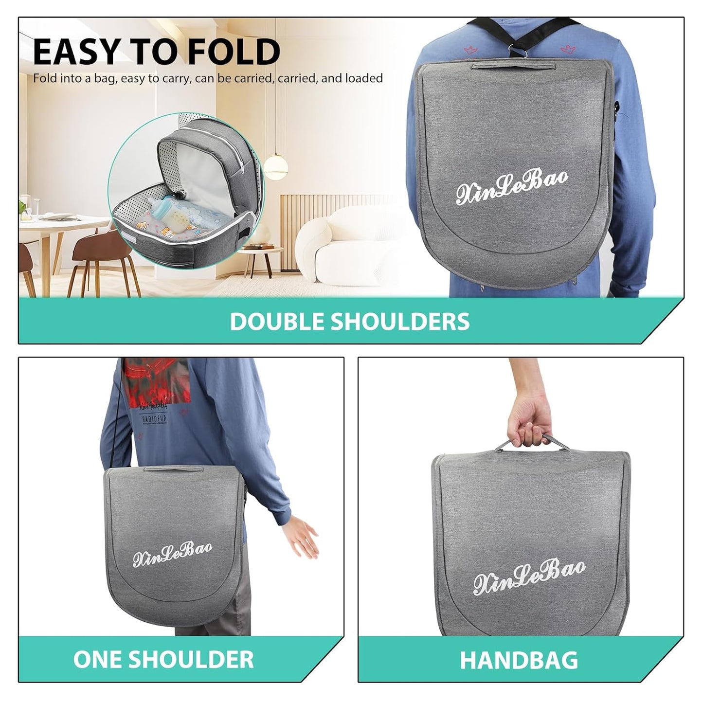 Portable Bassinet for Baby Travel Lounger Foldable Baby Co-Sleeping Bed with Mosquito net + Cool mat Carry Bag & Storage Pocket ()