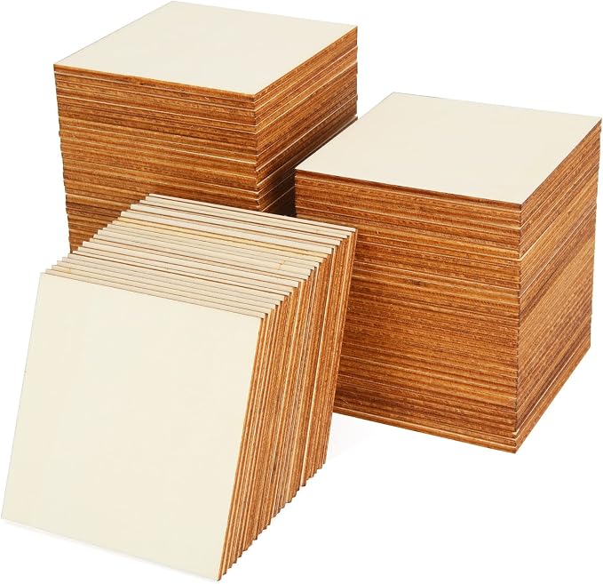 100 Pieces 3x3 Inch Wood Squares Unfinished Basswood Plywood Wooden Sheets 1/8