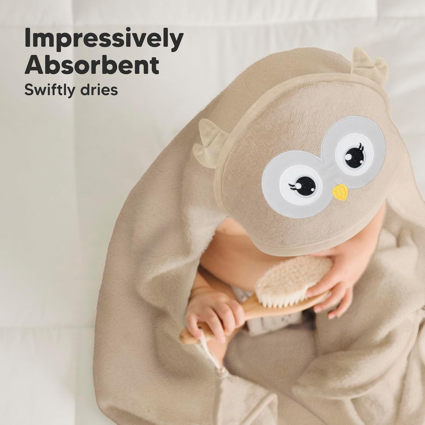 KeaBabies Hooded Baby Towel for Newborn - Viscose Derived from Bamboo Large Baby Bath Towels with Hood for Boys, Girls, Toddler, Extra Absorbent & Soft Newborn Bath Essentials (Owl, Regular)