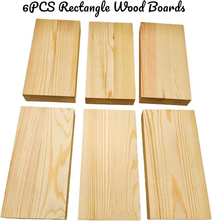 6PCS Rectangle Wood Boards Unfinished Wood Blocks