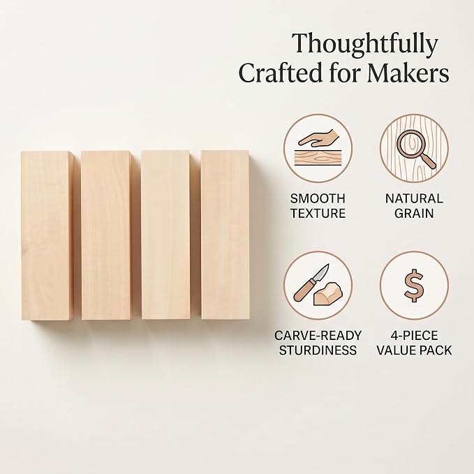 4 PCS 10x3.5x1.7 Inch Unfinished Wood Blocks, Wooden Rectangle Blocks Basswood