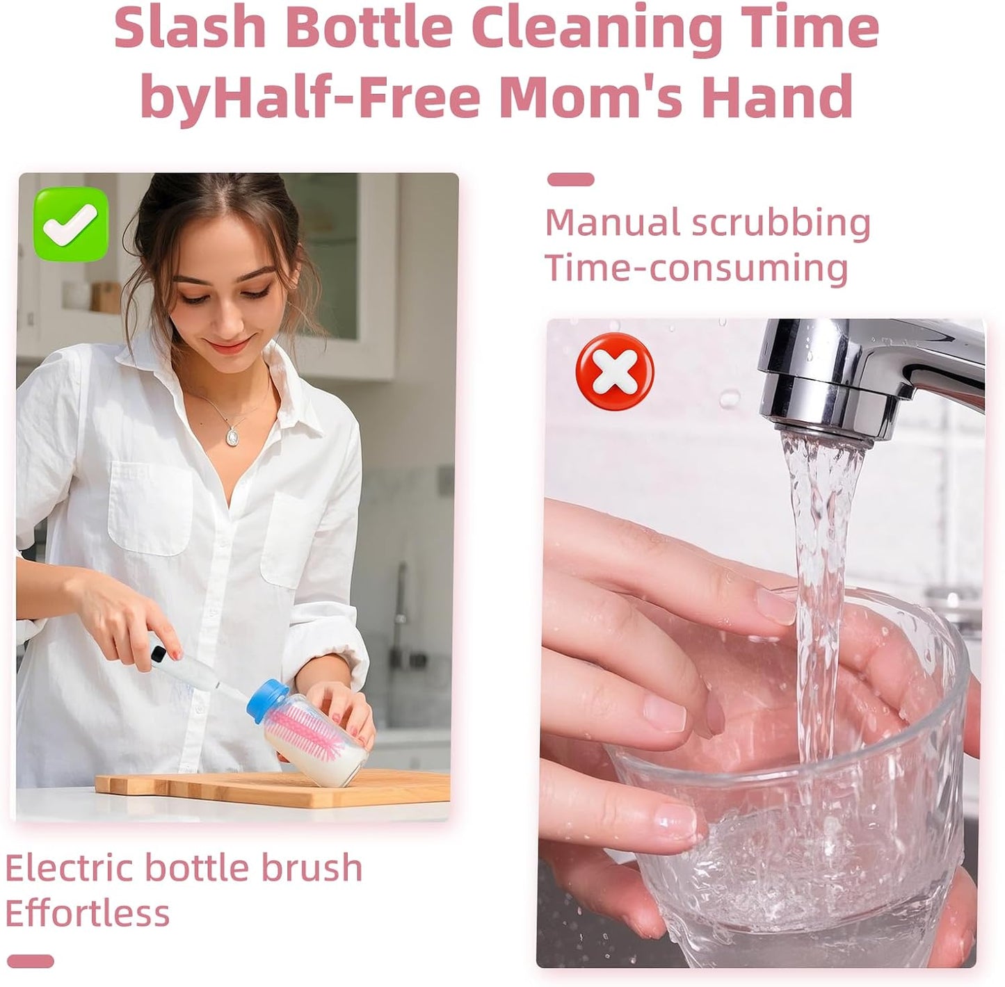Electric Bottle Brush Cleaner,Electric Baby Bottle Brush Cleaner, Baby Bottle Washer,8 in 1Automatic Bottle Cleaner Brush Set (Pink)