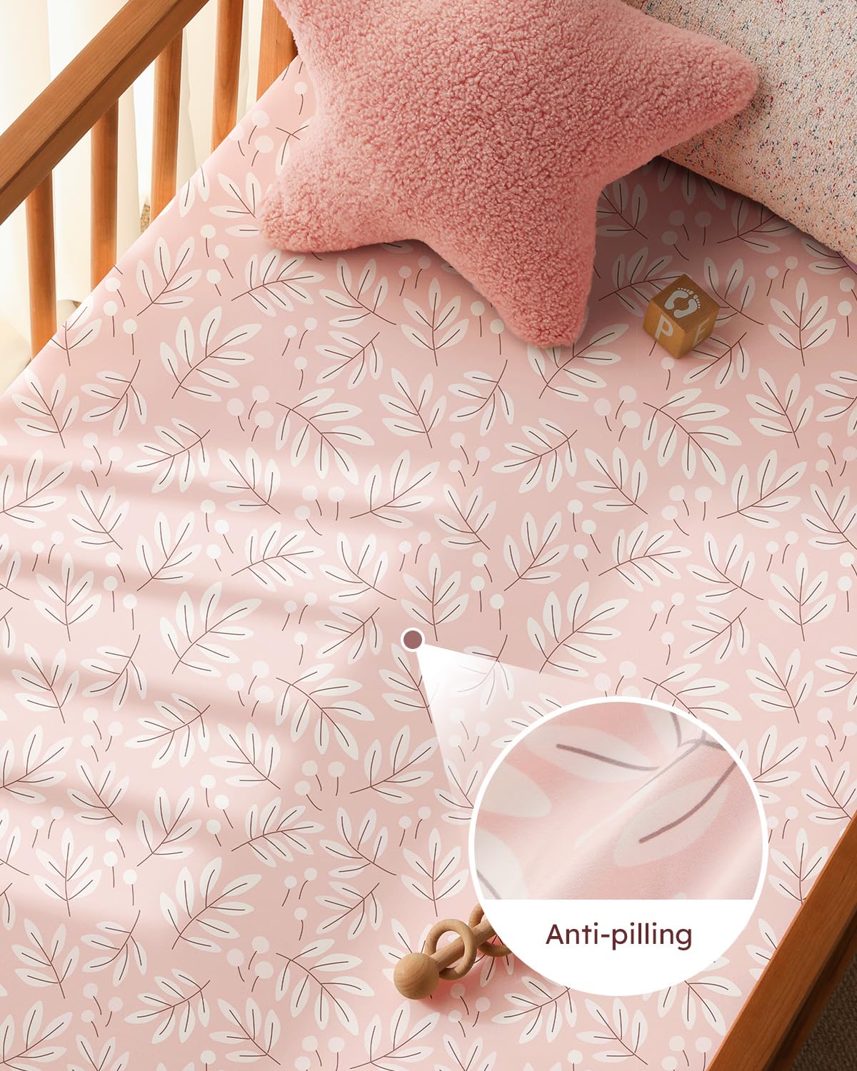 Pack and Play Sheets Fitted 3 Pack, Mini Crib Sheets for Pack N Play Mattress Stretchy Portable Playard Sheets, Soft Breathable Pink Flowers & Leaf