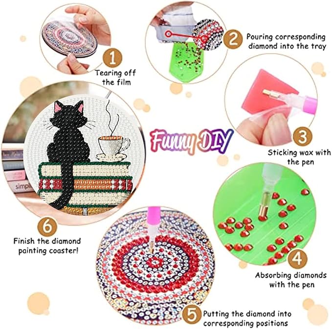 8 Pack Bookshelf Diamond Art Coasters, Diamond Painting Coasters Kits | Books
