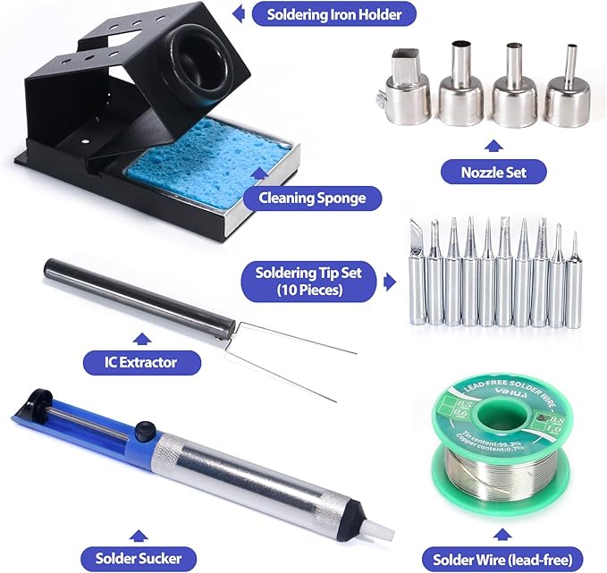 YIHUA 8786D I 2 in 1 Hot Air Rework and Soldering Iron Station with °F /°C, Cool/Hot Air Conversion, Digital Temperature Correction and Sleep Function