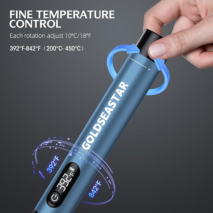 Cordless Soldering Iron Kit - 7s Fast Heating & Auto Sleep, Portable USB-C Rechargeable Welding Pen with 3 Tips (392°F/200°C to 842°F/450°C) for Electronics Repair/DIY/Circuit Board, Blue