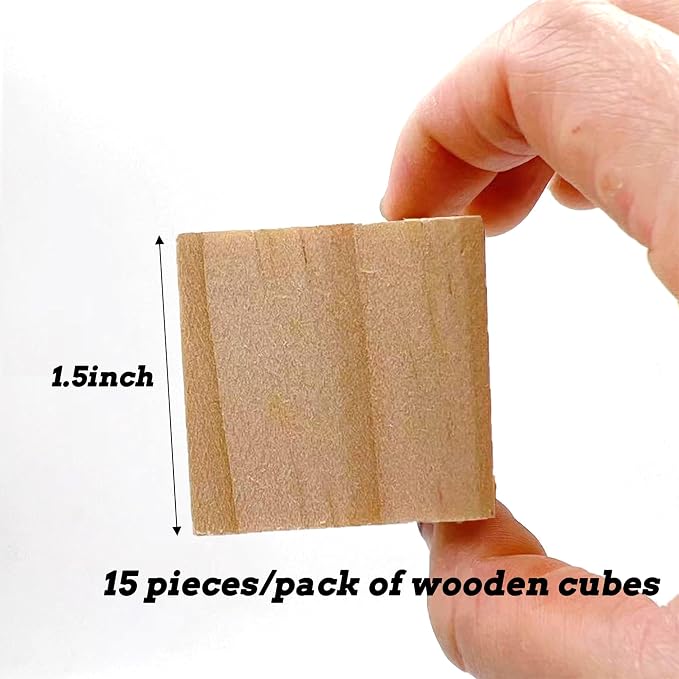Wooden Blocks for Crafts, Unfinished Wood Cubes, 1.5 Inch Natural Wood Blocks