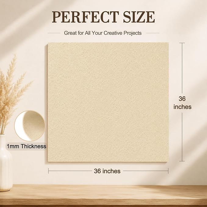 Ivory Large Felt Fabric 36" x 36", 1mm Stiff Felt Sheet, Nonwoven Fabric
