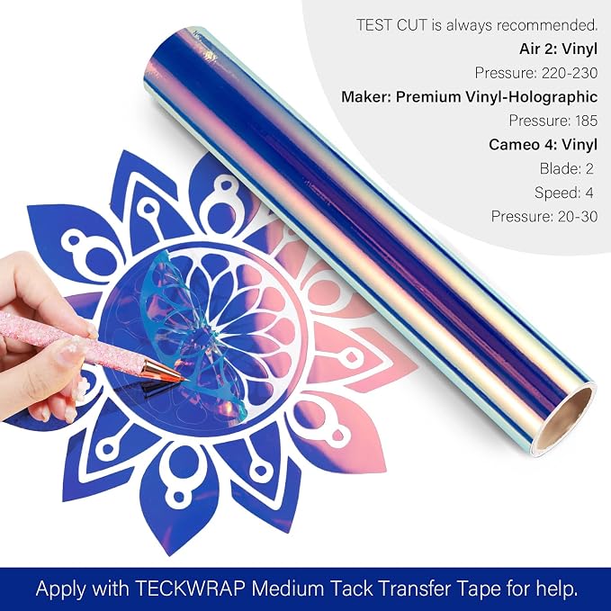 TECKWRAP Holographic Chrome Vinyl 12" x 60", Hyacinth Blue- Permanent Adhesive