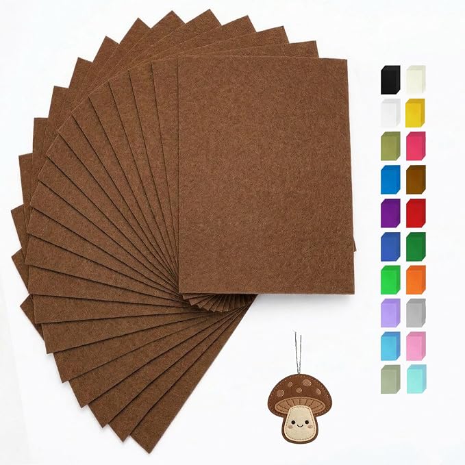 Brown Felt Fabric Sheets Stiff 20 Pcs 8" X 12", 1mm Thick Assorted Color Sewing
