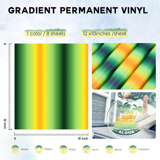 Tintnut Rainbow Permanent Vinyl 8 Pcs12x10in Orange Green Yellow Gradient |