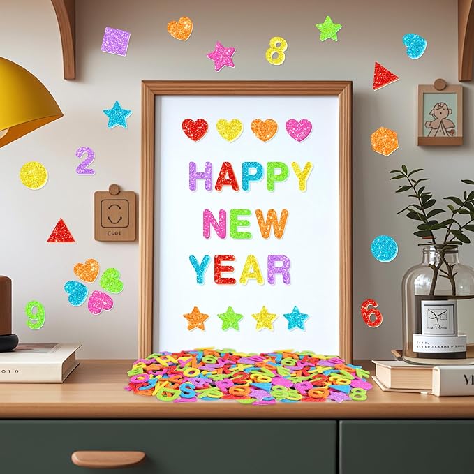 1568 Pcs Foam Letter Stickers Glitter, Self-Adhesive Glitter Alphabet Stickers