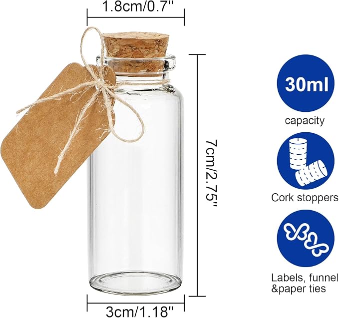 Kingrol 70 Pack 30ml Cork Stoppers Glass Bottles, Wishing Bottles
