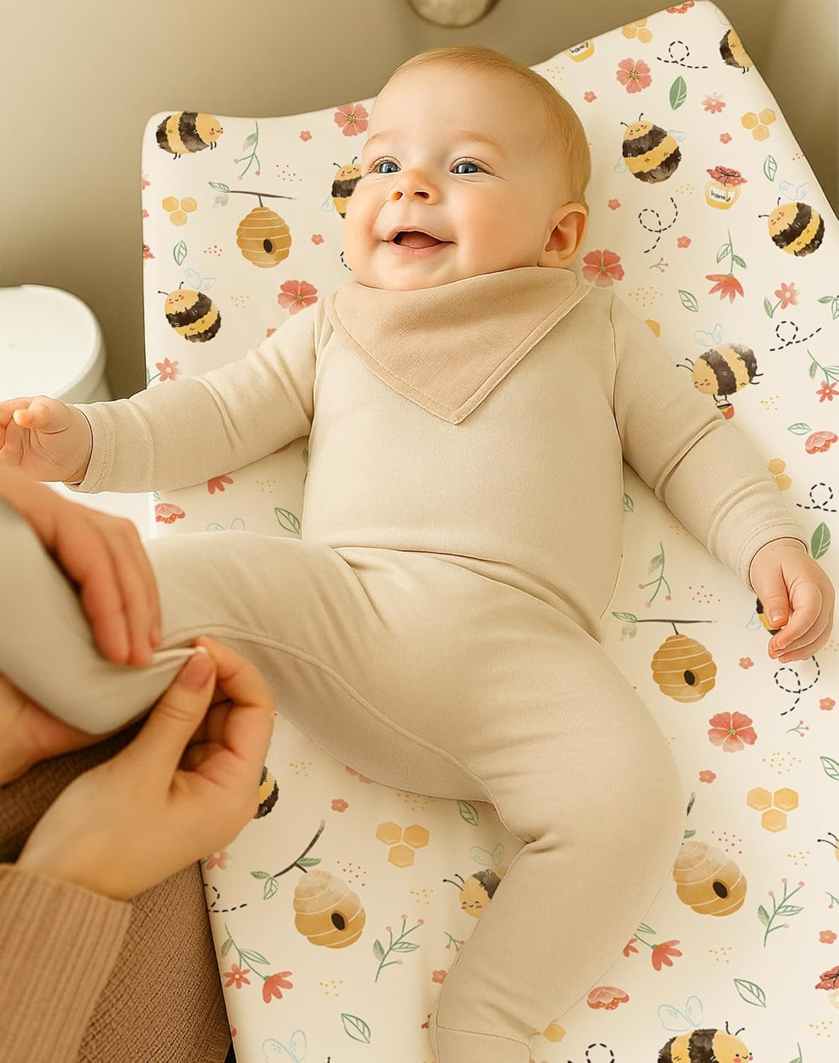 Changing Pad Cover for Baby Boys Girls 2 Pack, Fits Standard 32”×16” Changing Table Pads, Silky Breathable Stretch Knit, Machine Washable (Honeybee Dreams)