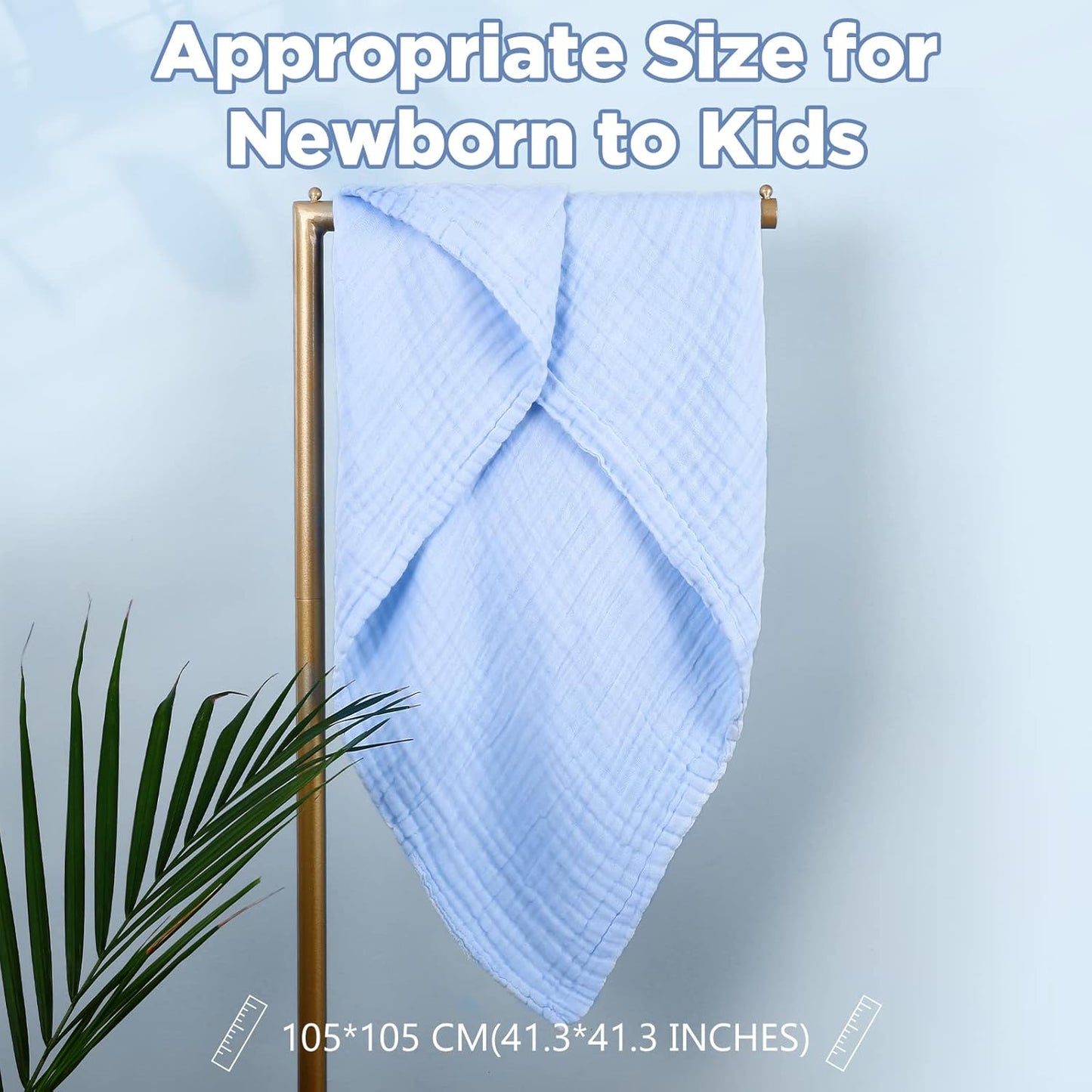 MUKIN Baby Bath Towels, Super Soft Cotton Receiving Blanket for Baby's Delicate Skin,2Pack Swaddle Blanket for Newborns Toddlers Boy Girl,Baby Registry as Shower (White+Blue)