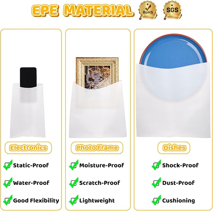 160 Pcs Packing Moving Foam Pouches & Sheets, 5 Sizes Cushion Foam Wrap Pouches