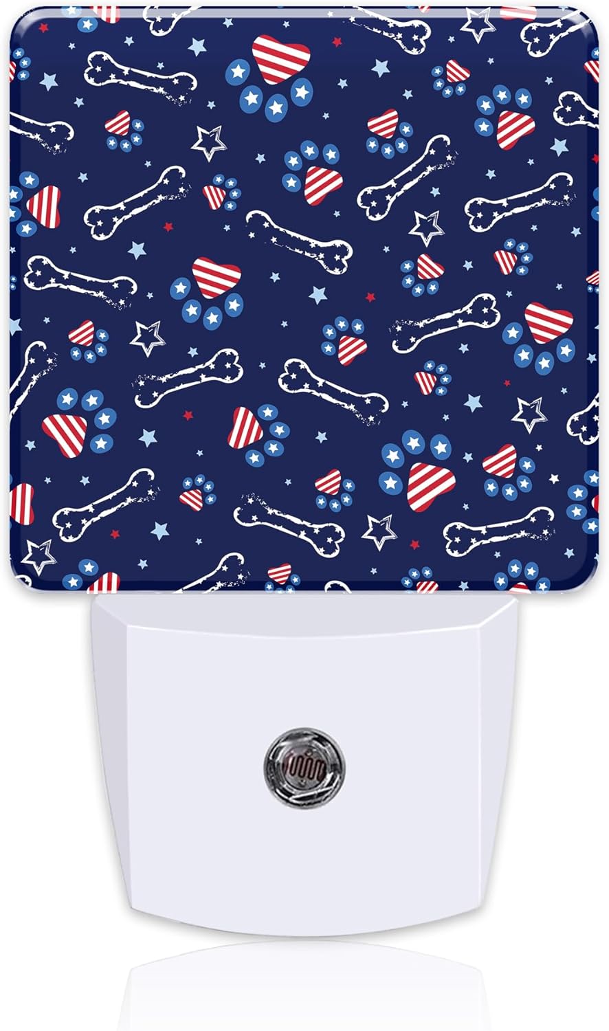 USA Flag and Paw Prints Night Light Plug into Wall, Cute American Patriotic Dog Prints Dusk to Dawn Night Light Plug in,0.5w Energy Saving Sleep Friendly NightLight for Kids Boys Girls Home Decor