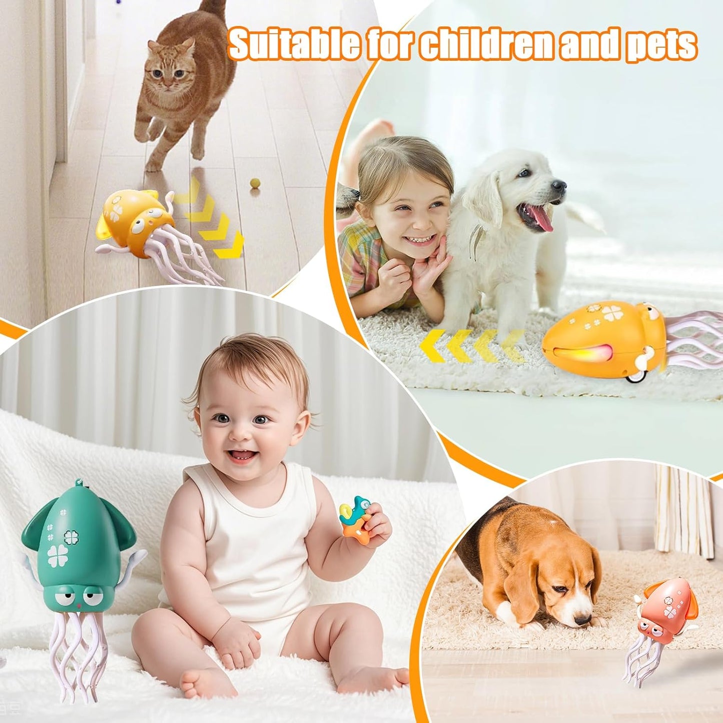 Dancing Octopus Toy Magic Electric Playful Tummy Time Toy, Auto Evasion Crawling Dancing Octopus with Fishing Rod for Baby Toddlers for 3 4 5 6 Year Old Kids Boy Girl Birthday Gifts (Cyan)