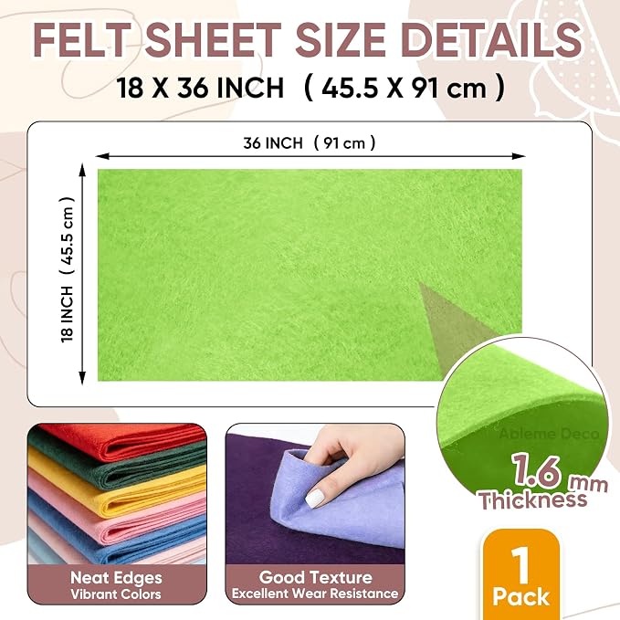 Soft Felt Fabric Sheet 18" x 36", 1.6mm Acrylic Craft Felt, Apple Green | Soft