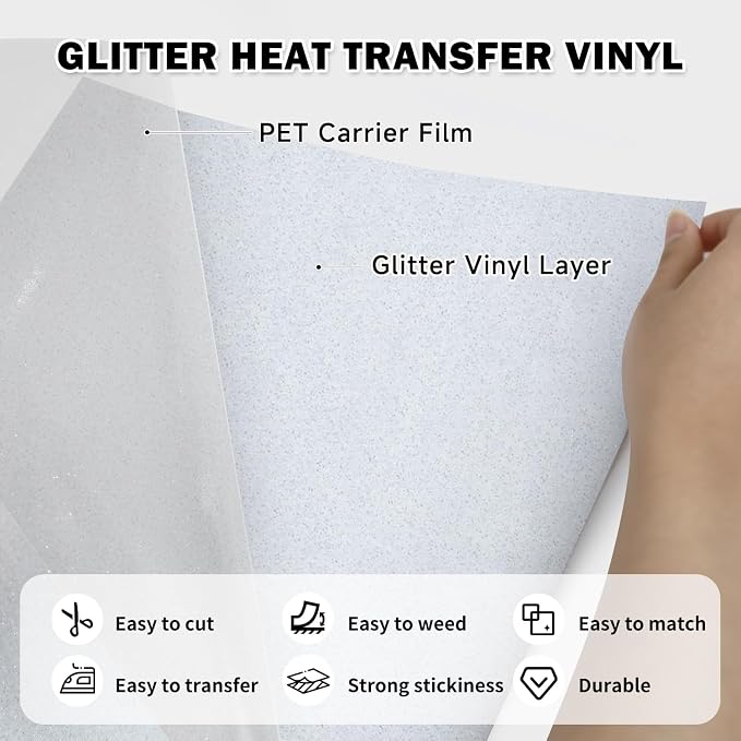 TUMIYA White Glitter Heat Transfer Vinyl HTV Roll