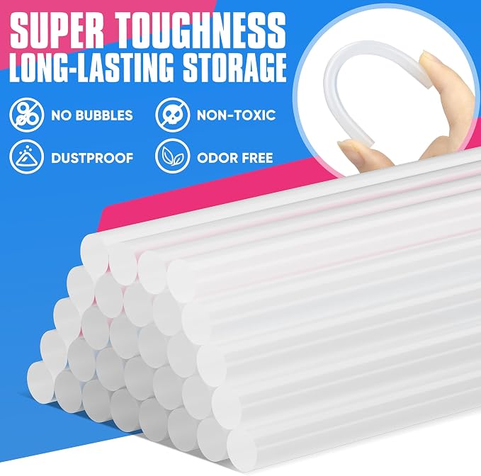 EZUVITA 100-Pack Full Size Hot Glue Sticks, 0.43” Dia x 8” Long | Clear