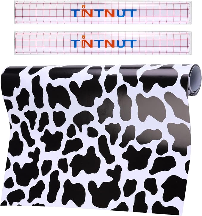 Tintnut Cowhide Permanent Vinyl Black White Adhesive Vinyl Roll 12in x 5ft |