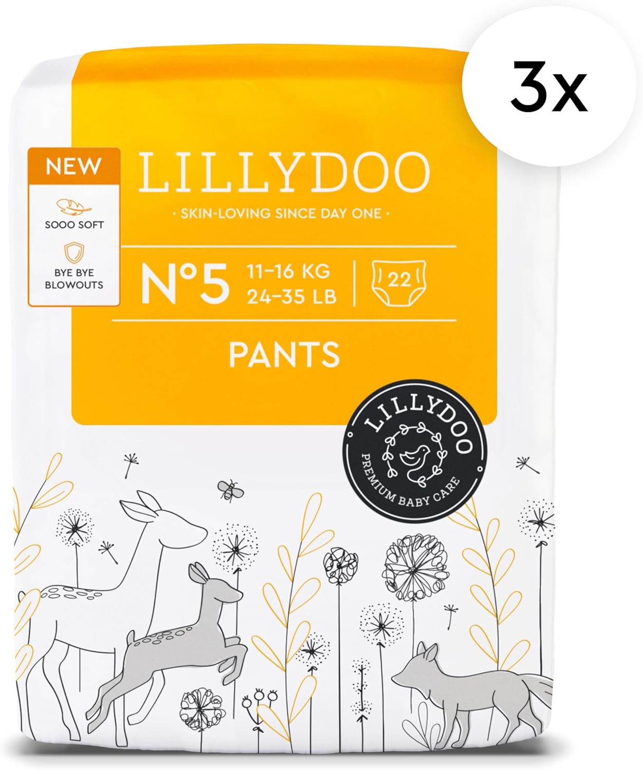 LILLYDOO Diaper Pants Toddlers - Size 5 (24-35 lbs), Half-Monthly Supply (66 Count), Skin-Friendly, Ultrasoft, Chlorine-Free, Snug Fit & Absorbent Pull On Diapers
