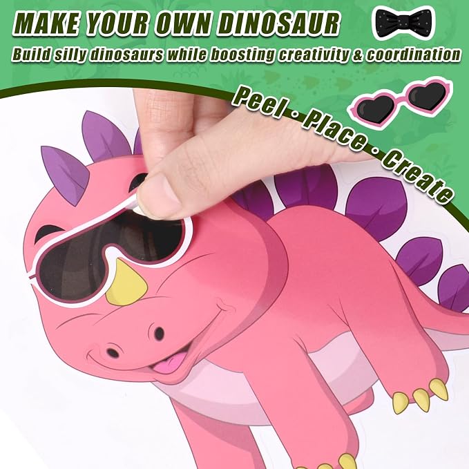 42 Sheets Create Funny Dinosaur Stickers, Make a Face Stickers