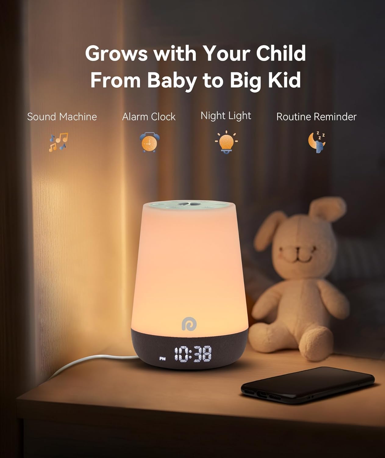 Dreamegg Nite 1 - Baby Sound Machine, Sleep Trainer, Night Light for Kids, Ok to Wake Alarm Clock, 34 Soothing Sounds, App Control, White Noise Sound Machine for Baby Kids Toddler Nursery(Cozy Xmas)