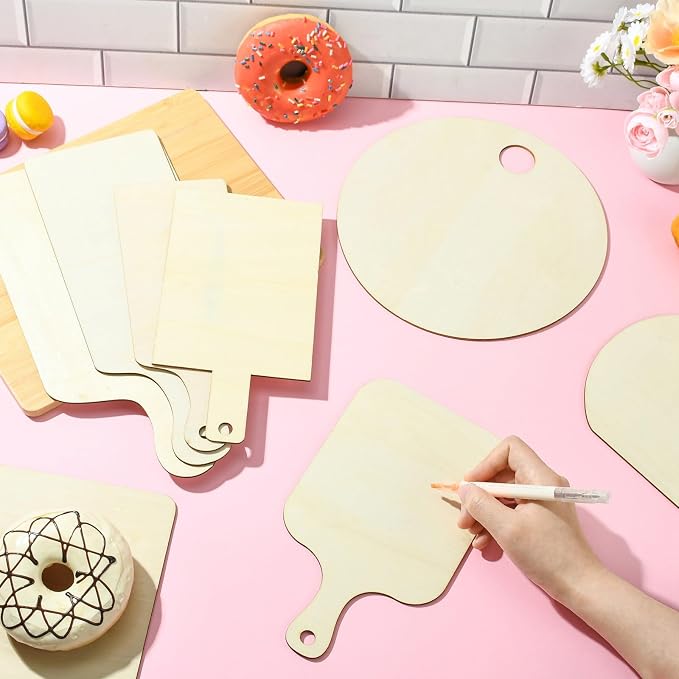 10 pcs 10 Styles Cutting Board Theme Unfinished Wooden Cutout Charms Rectangle
