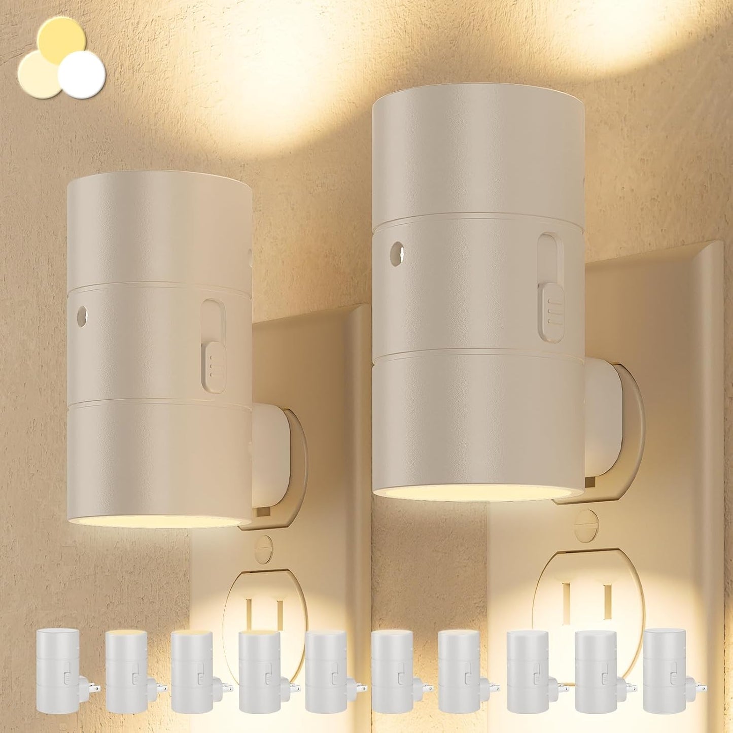 NIORSUN Night Lights Plug into Wall, Dimmable with 3 Color Modes & Auto On/Off Sensor, Ultra-Slim Nightlight for Hallway, Bathroom, Bedroom, Nursery, Kitchen (10 Pack, White)