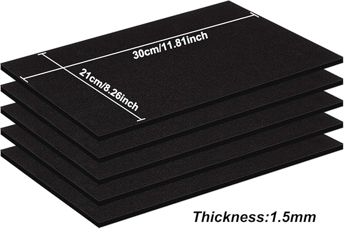 BENECREAT 6PCS Self Adhesive Backed Foam Sheet 12x8 Inch Black Nonslip EVA Foam