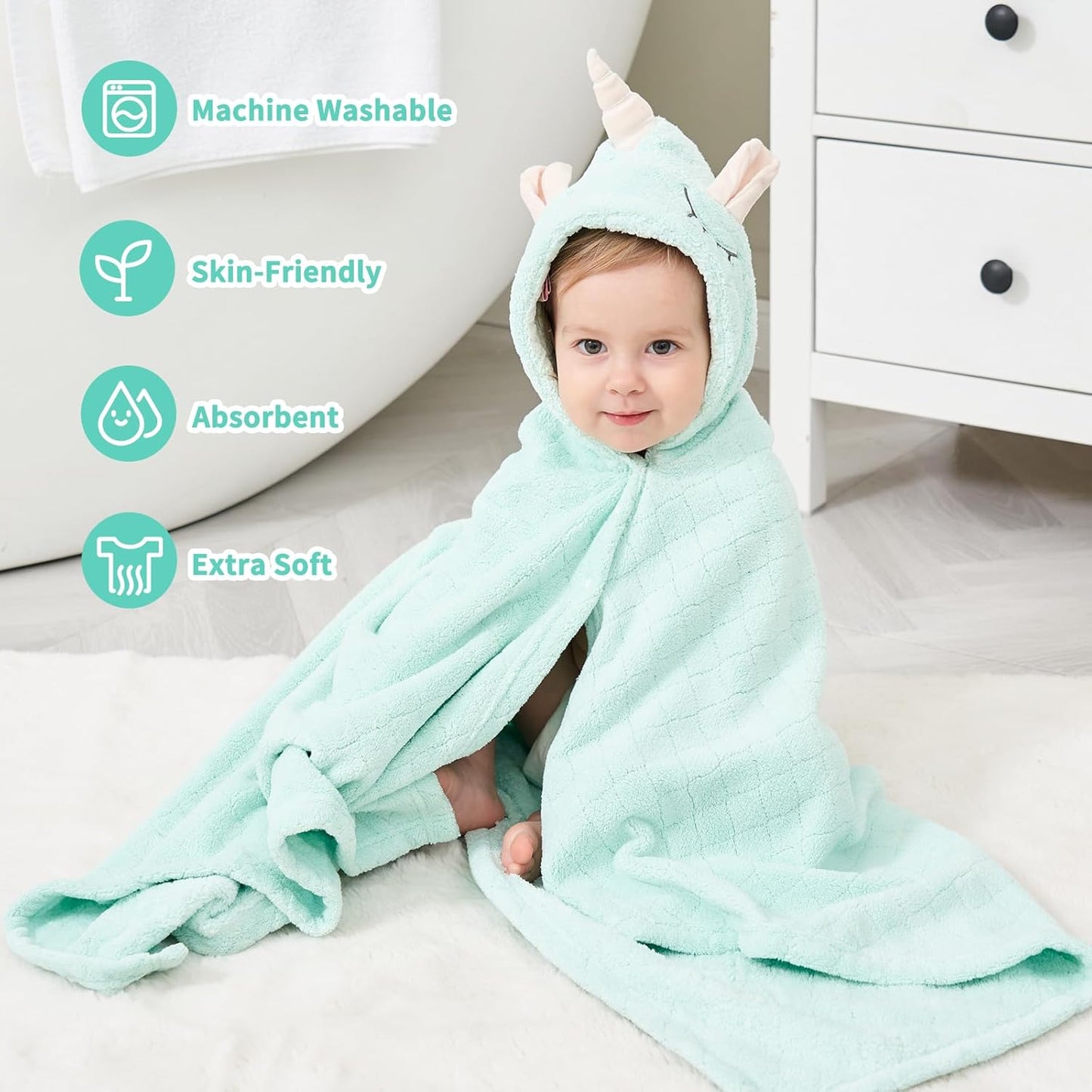 Toddler Bath Towel Hooded Kids Bath Towels for Boy Girl 0-5 Years, 2-Pack Soft Absorbent Toddler Beach Towels for Baby Essential, Large Thick 50''x32''