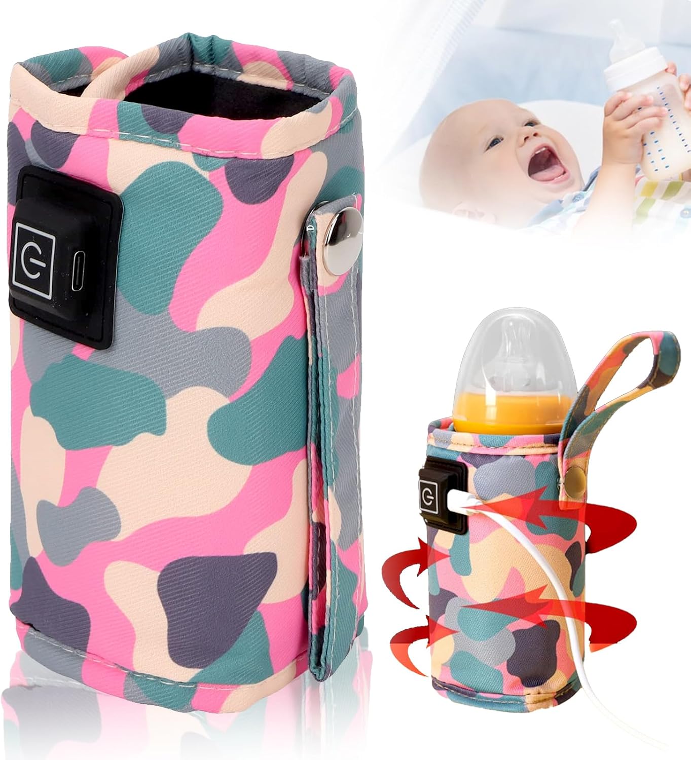 USB Baby Bottle Warmer,Portable Car Travel Bottle Warmer,Three Levels Temperature Adjustment Hook Design Bottle Warmer, Milk Heat Keeper Baby Bottle Warmer