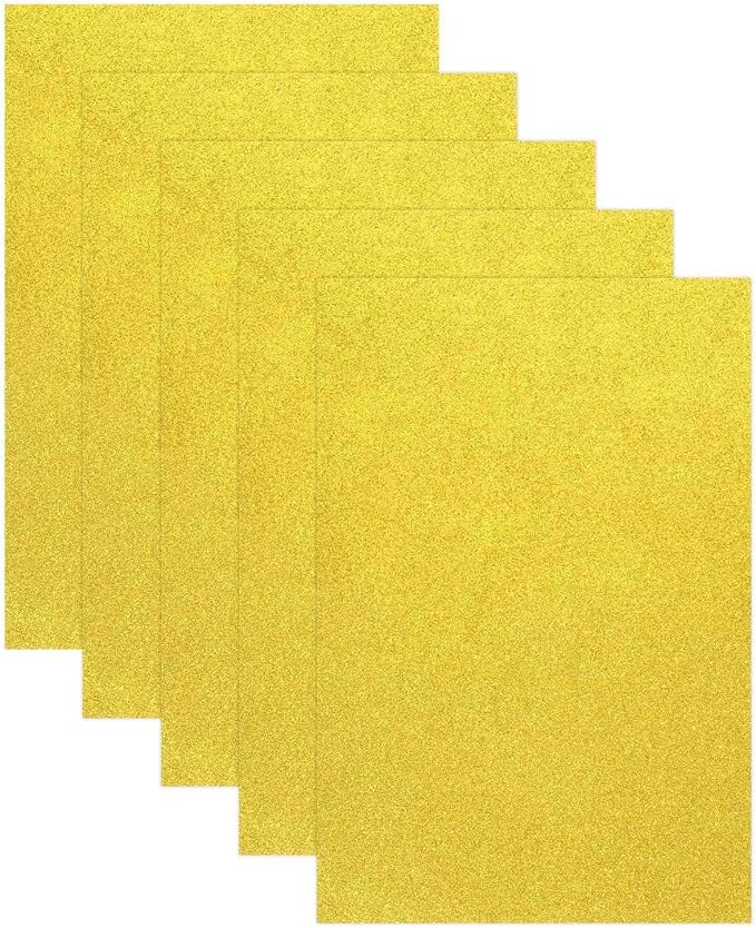 MECCANIXITY 5 Sheets Yellow Shiny Foam Sheets, 8 Inch x 12 Inch Sparkle EVA