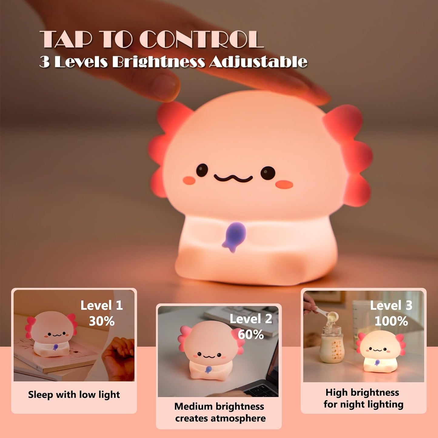 Axolotl Cute Cartoon Nursery Night Lights, Animal Design Safe Silicone Soft LED Nursery Lamp for Toddler Room Decoration