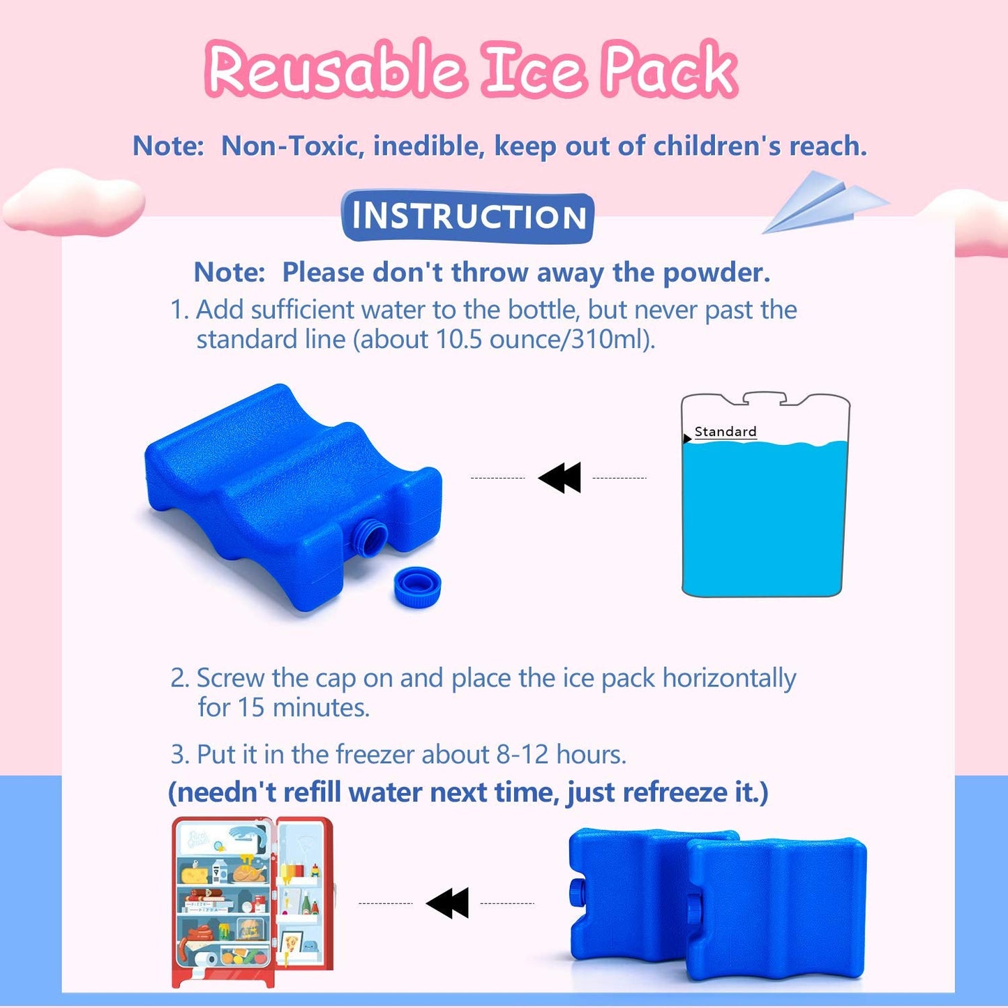 Luxja Reusable Ice Packs for Breastmilk Storage (Pack of 2), Breastmilk Bottle Ice Packs for Breastfeeding Working Mom (Fit for 4-5 Ounce), Blue