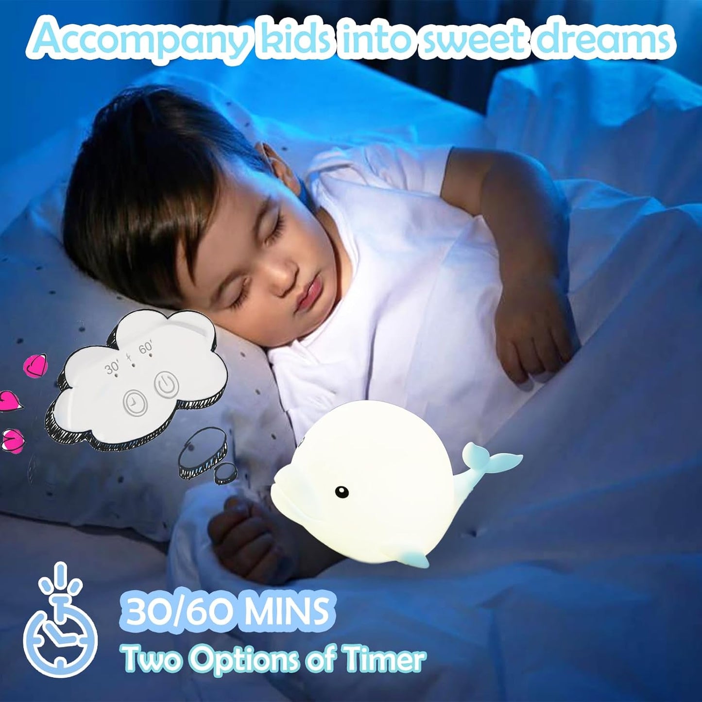 Dolphin Night Light for Kids Cute Night Light,16 Colors Silicone Dimmable Baby Night Lights for Nursery, Rechargeable Nightlight for Kids Room,Gifts Stuff for Boys Girls Baby,Toddler Decor