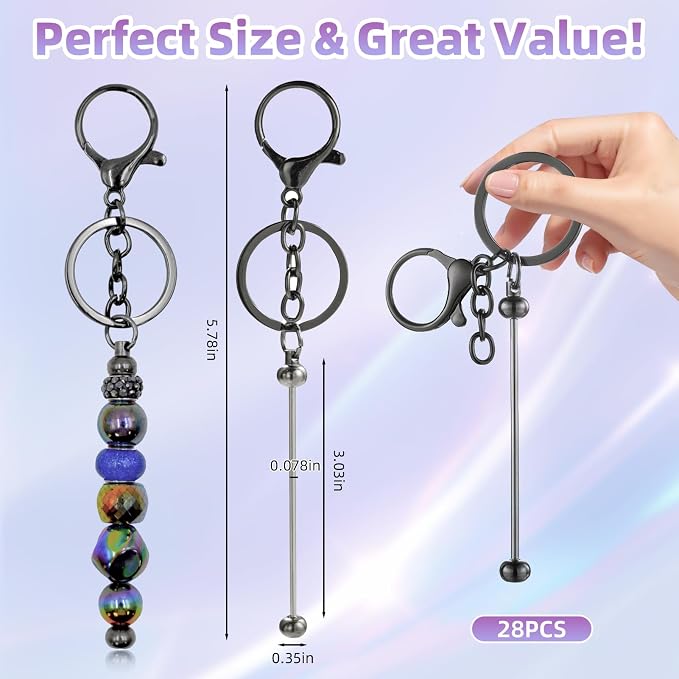 28 Pcs Beadable Keychain Bars