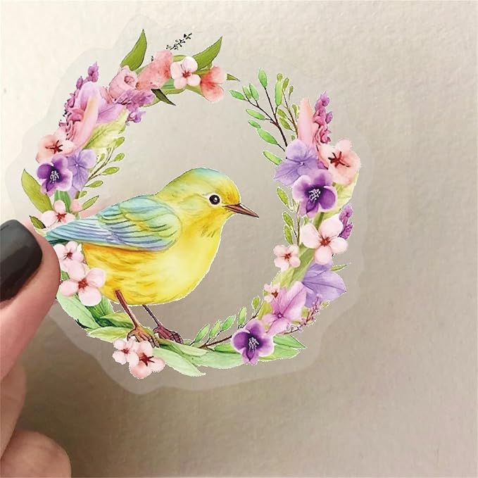 50PCS Flower and Bird Stickers PET Transparent Stickers Nature Watercolor Birds