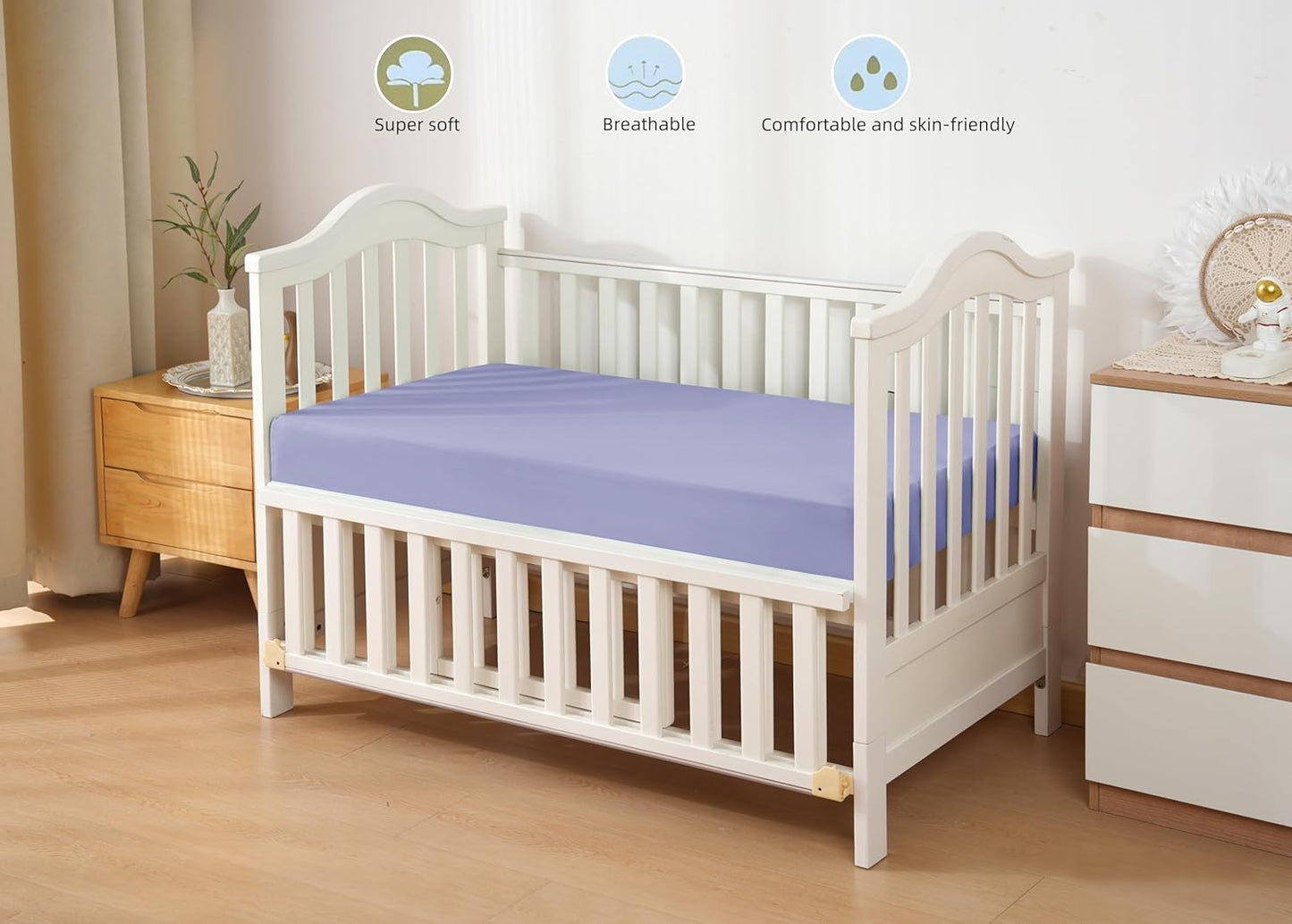 HBHLFZ Crib Sheets for Boys, Girls, 28x52 Inch Fitted Crib Sheet - 8 Inch Deep Pocketed Fixed Sheet - Soft and Comfortable Microfibre - Fits Standard cot and Toddler mattresses, Light Purple