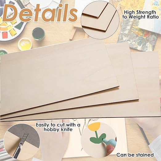 Balsa Wood Craft Sheets for DIY Projects, 12 Pieces, Natural Color