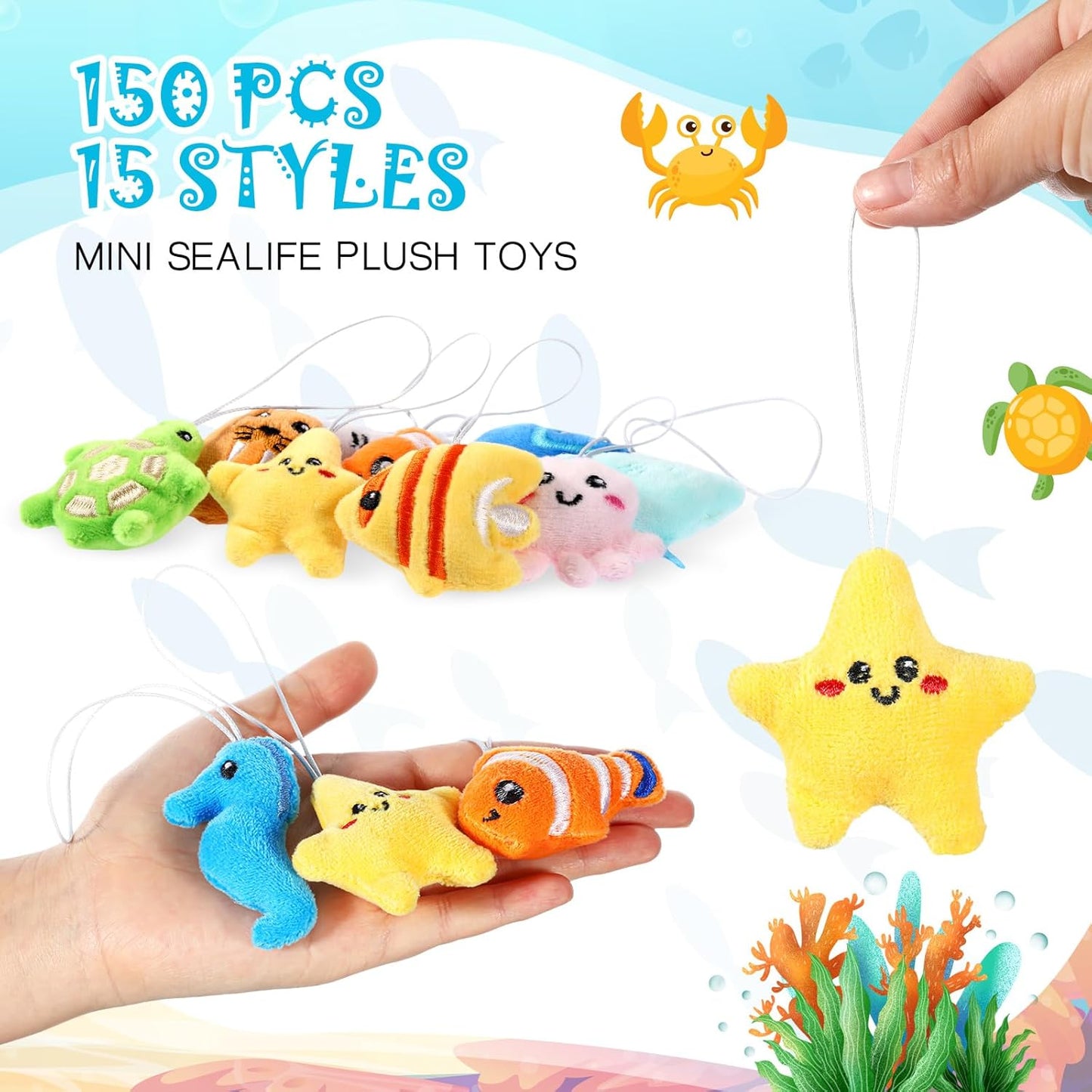 Libima 150 Pcs Mini Stuffed Animals Sea Animal Fruit Plush Keychain Set for Carnival Birthday Classroom Prizes Decoration for Clothes (Sea Life)