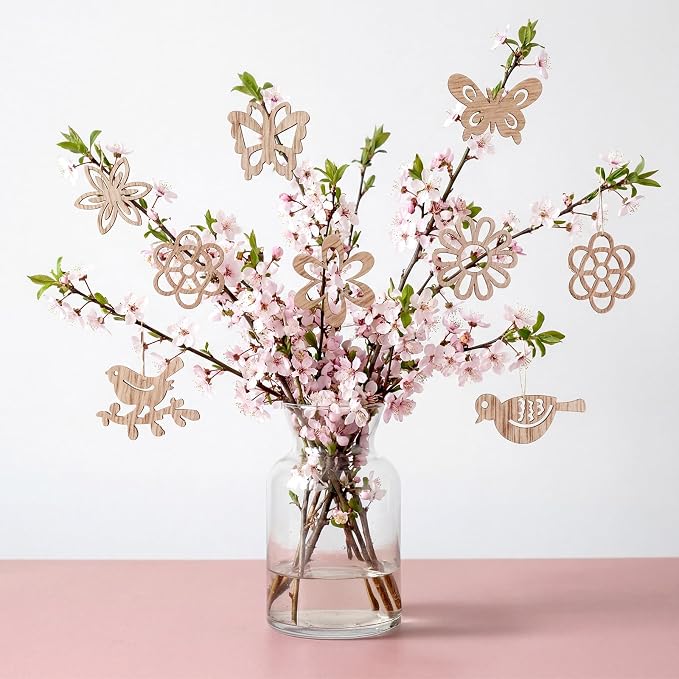 100 PCS Unfinished Wood Crafts Wood Slice Leaf Bird Flowers Butterfly Pattern
