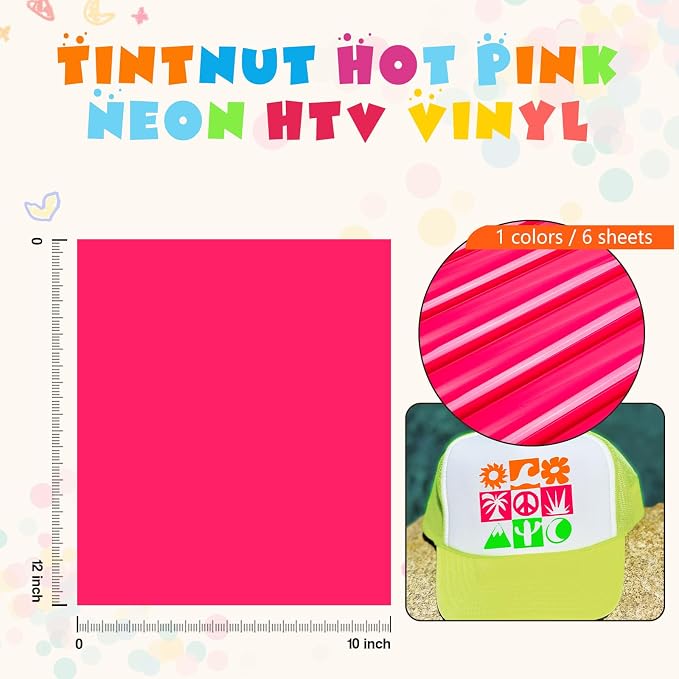Tintnut Hot Pink Neon Heat Transfer Vinyl, easy cut & weed, stretch washable