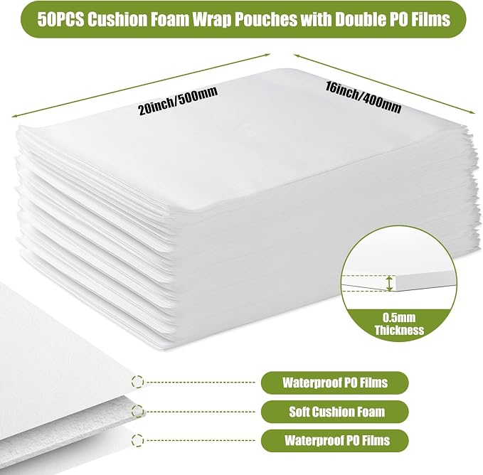 EPHECH 50PCS 16" x 20" Cushion Foam Pouches